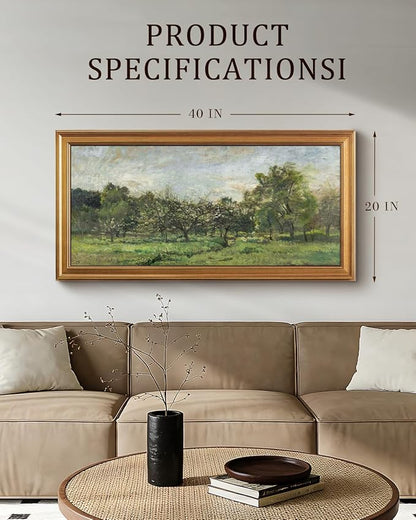 Bzstyleart Vintage Wall Art Decor for Living Room, Large Canvas Framed Wall Art, Landscape Painting Picture Farmhouse, Canvas Artwork for Bedroom Home Decoration Aesthetic, Sunny Field, 20 x 40 Inch