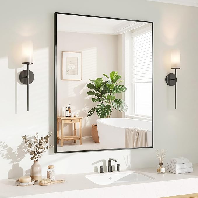 Koonmi Black Mirrors for Wall, 30x36 Inch Bathroom Mirror, Rectangular Wall Mirror for Living Room Bedroom Bathroom, Hangs Horizontally or Vertically