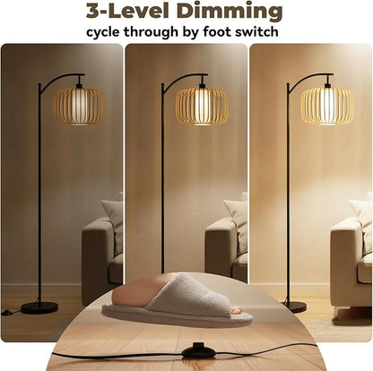 LALISU Floor Lamp for Living Room, Dimmable Standing Lamp Tall with Linen Shade Modern Floor Lamps Pull Chain Switch Reading Lamp for Living Room Bedroom Office Dining Room, 9W Bulb Included (Brown)