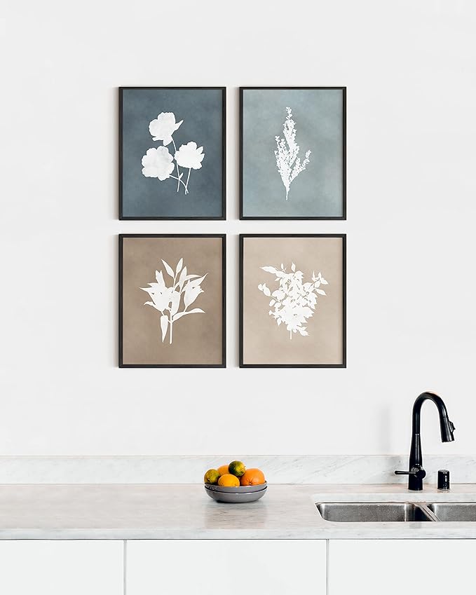 HAUS AND HUES Floral Wall Art - Set of 4 Plant Posters for Wall Vintage Botanical Prints, Flower Pictures for Room Aesthetic, Vintage Art Prints Flower Wall Art (Black Frame, 16x20)