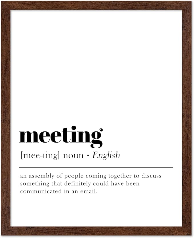 Poster Master Typography Poster - Retro Dictionary Print - Meeting Definition, Assembly of People, Book Page, Funny - Gift for Colleague, Friend - Wall Decor for Home, Office, 8x10 Brown Framed