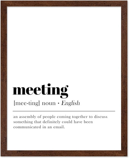 Poster Master Typography Poster - Retro Dictionary Print - Meeting Definition, Assembly of People, Book Page, Funny - Gift for Colleague, Friend - Wall Decor for Home, Office, 8x10 Brown Framed