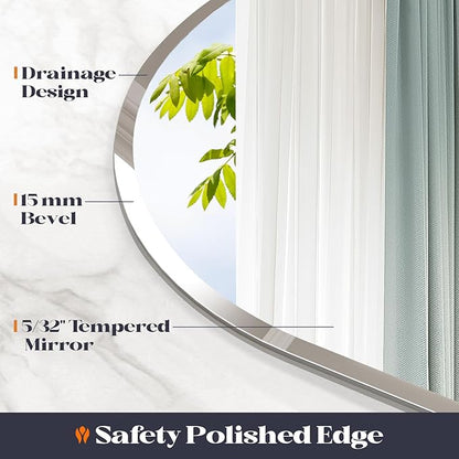 Frameless Bathroom Mirror, 24" x 36" Arched Vanity Mirror for wall Beveled, Arch Wall Mounted Bathroom Mirrors for Over Sink, Hallway, Living Room, Bedroom