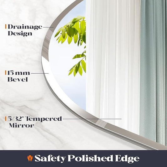 Frameless Bathroom Mirror, 24" x 32" Arched Vanity Mirror for Wall Beveled, Arch Wall Mounted Mirror for Bedroom, Entryways, Over Sink