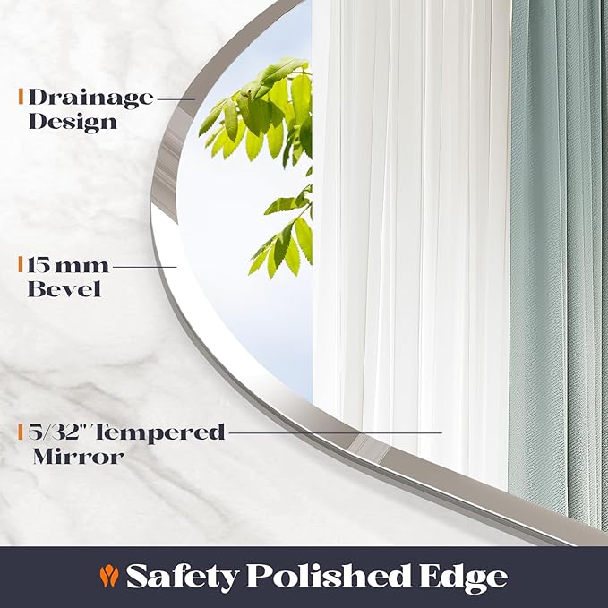 Frameless Bathroom Mirror, 24" x 40" Arched Frameless Mirror for Wall Beveled, Arch Wall Mounted Vanity Bathroom Mirror for Over Sink, Bedroom, Gym