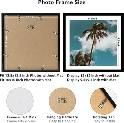 JCJMY 12 Pack 12.5x12.5 Record Frame with 10x10 Mat for Vinyl Record Album Cover Poster, Display Photo 10x10 with Mat or 12.5 x 12.5 Without Mat, Wall Hanging Vinyl Frames, 12 Pack, Black