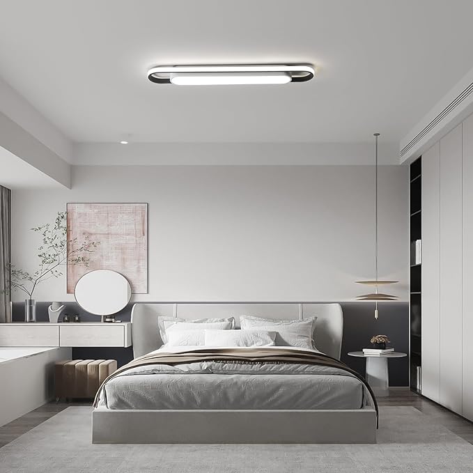 Modern LED Smart Ceiling Light,28.3" Flush Mount Ceiling Lamp, 40W Dimmable Linear Metal Chandelier Light Fittings for Kitchen Laundry Garage Dining Room Office Hallway Closet Aisle