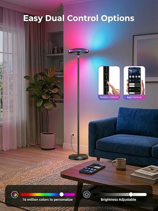 Smart Floor Lamp for Living Room, 66.8" RGB+WW Ripple Projector Floor Lamp for Bedroom, 3-in-1 LED Floor Lamp with RGB+IC Side Light & RA90 Reading Light, Dimmable Mood Light with App Control