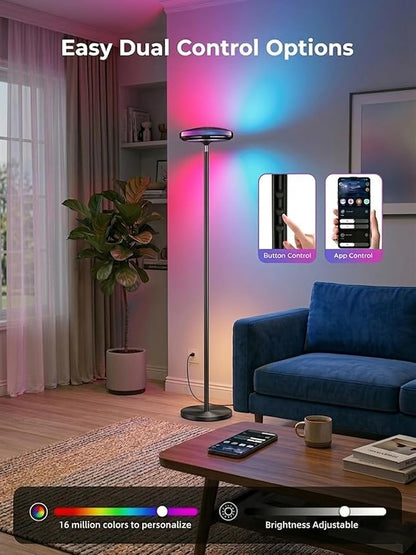 Smart Floor Lamp for Living Room, 66.8" RGB+WW Ripple Projector Floor Lamp for Bedroom, 3-in-1 LED Floor Lamp with RGB+IC Side Light & RA90 Reading Light, Dimmable Mood Light with App Control