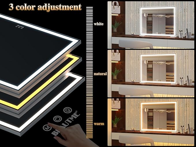 ANYHI Large Vanity Mirror with Lights, 36.2" x 26.8" Hollywood Lighted Vanity Mirror, 10X Magnification, Smart Touch Control, 3 Color Modes, Memory Function,USB Charging, Tabletop or Wall Mount, White