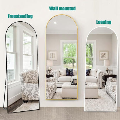 57"x20" Arched Full Length Mirror, Full Floor Mirror with Stand, Large Full Body Mirrors, Wall Mirrors for Bedroom Living Room, Aluminum Frame (White)