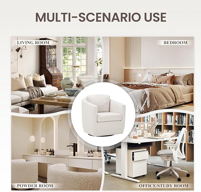 COLAMY 360° Swivel Accent Chair No-Sag Foam & Sturdy Metal Base, Fully Assembled Living Room Armchair with Pillow, Swivel Accent Single Sofa for Bedroom Living Room, Reading Room, Beige