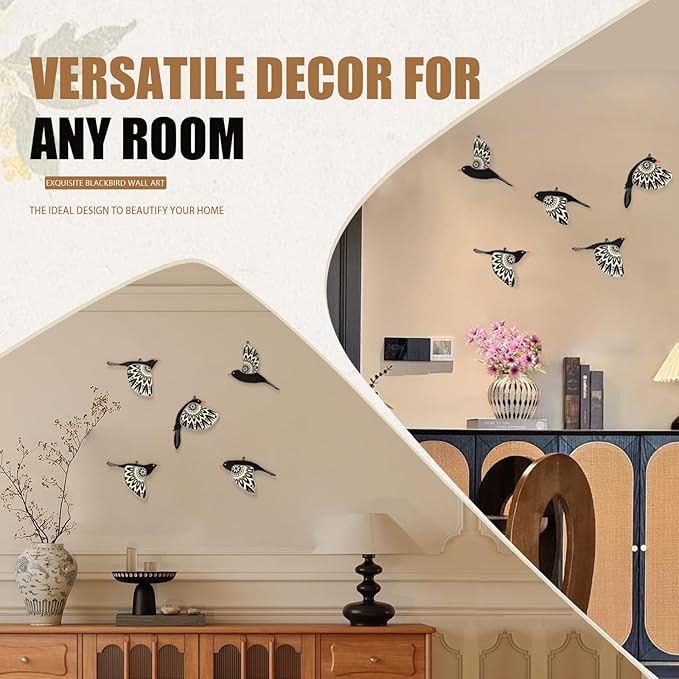 Wooden Bird Wall Decor Set of 5, Scandinavian Folk Art Flying Bird Wall Art, Lightweight Boho Wall Hanging for Living Room Bedroom Hallway Nursery