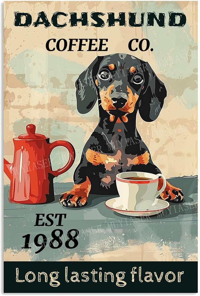 Metal Signs Dachshund Coffee Co Sign Vintage Signs Retro Aluminum Tin Sign for Garden Kitchen Office Home Bar Cafe Decor 8x12 Inch