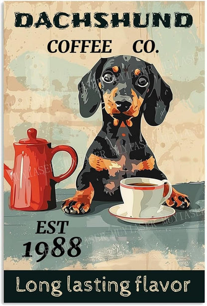Metal Signs Dachshund Coffee Co Sign Vintage Signs Retro Aluminum Tin Sign for Garden Kitchen Office Home Bar Cafe Decor 8x12 Inch