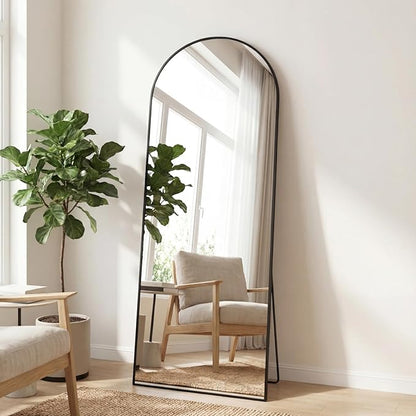 Sweetcrispy 56"x21" Arched Full Length Mirror, Full Body Mirror with Aluminum Alloy Thin Frame, Leaning or Standing, Suitable for Bedroom, Livingroom, Cloakroom, Black