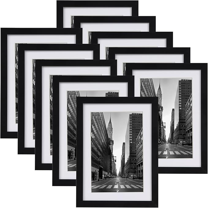 Giftgarden Black 5x7 Picture Frame Set of 10, Matted to 4x6 Picture with Mat or Multi 5x7 Photo without Mat, Wall Hanging or Tabletop Display