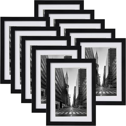 Giftgarden Black 5x7 Picture Frame Set of 10, Matted to 4x6 Picture with Mat or Multi 5x7 Photo without Mat, Wall Hanging or Tabletop Display