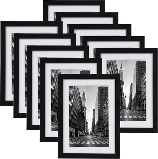 Giftgarden Black 5x7 Picture Frame Set of 10, Matted to 4x6 Picture with Mat or Multi 5x7 Photo without Mat, Wall Hanging or Tabletop Display