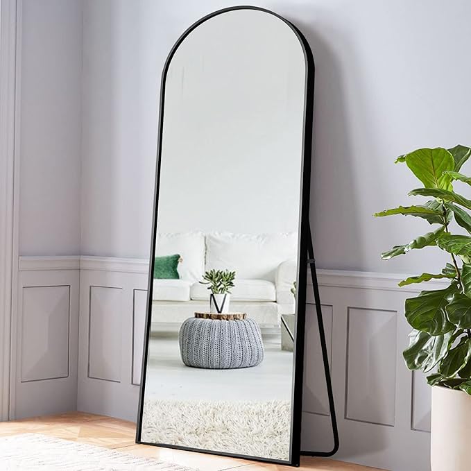 NeuType Arched Full Length Mirror Standing Hanging or Leaning Against Wall, Oversized Large Bedroom Mirror Floor Mirror Dressing Mirror, Aluminum Alloy Thin Frame, Black, 71"x28"