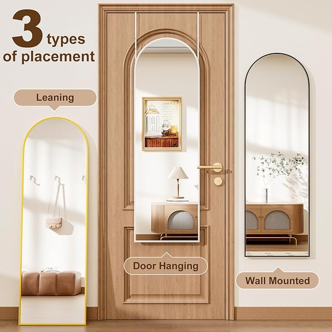 Rowjut Full Length Door Mirror, Wall Mounted Wall & 48"X14"Arched Behind Door Mirrors, Full Length Mirror for Use in Living Rooms, Rooms, Bedrooms, Cloakrooms, etc. (Gold)