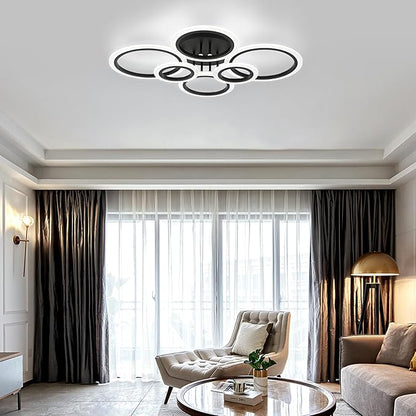Modern LED Flush Mount Ceiling Light, 6 Rings Black Close to Ceiling Light Fixtures, Living Room Lighting Fixture Ceiling Lamp for Kitchen, Bedroom, Laundry Room, 4000K Not Dimmable
