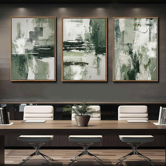 myusuar 3 Piece Large Modern Abstract Canvas Framed Wall Art For Living Room, Sage Green Minimalist Wall Art Decor Posters Prints For Bedroom Office, 24x36in