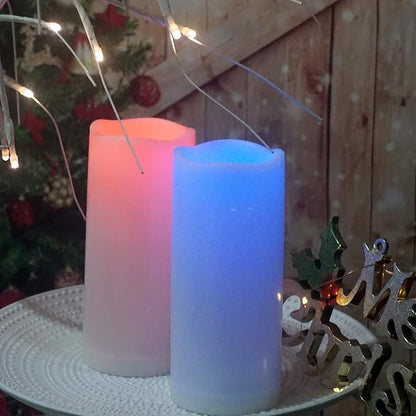 CANDLE CHOICE Waterproof Outdoor Color Changing Flameless Candles Remote Timer White Realistic Flickering Battery Operated Electric LED Pillars for Wedding Christmas Decoration Teen Girls 3”x7” 2PCS