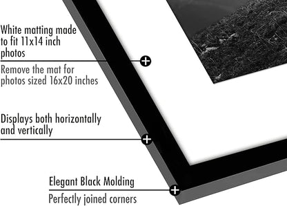 Americanflat 16x20 Picture Frame with Polished Plexiglass - Set of 5 - Use as 11x14 Frame with Mat or Display 16x20 Photo Without Mat - Galleria Collection - Picture Frames for Wall Display - Black