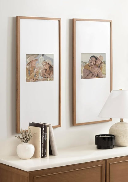 Kate and Laurel Gallery Rectangular Panel Picture Frame Set of 2, 14 x 30 matted to 8 x 10, Brown, Modern Tall Two-Piece Photo Frame Set for Gallery Wall Decor in Living Room Wall Display