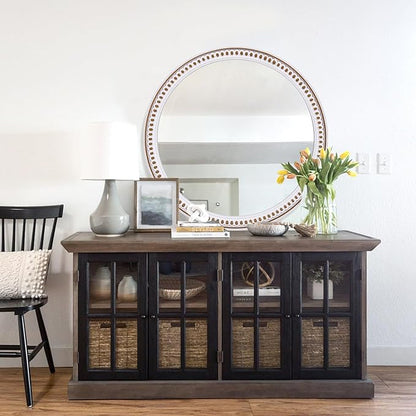 HOITUZYUS 24 Inch Rustic Round Wall Mirror, Farmhouse Wooden Circle Bathroom Vanity Mirror for Entryway, Living Room, Bedroom & Hallway Home Decor