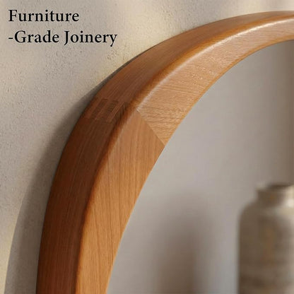 Solid Wood 30"x20" Irregular Asymmetrical Mirror, Japandi Boho Organic Shaped Decorative Accent Mirror, Small Natural Honey Walnut Wooden Wall-Mounted Mirror, Warm Walnut