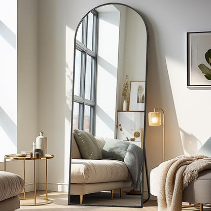 Simple Deluxe Arched Full Length Mirror, 64"×21" Large Floor Mirrors, for Wall Door Bedroom Bathroom Living Room (Black)