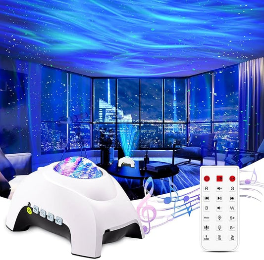 CIMELR Star Projector, Northern Galaxy Aurora Lights Projector with 33 Light Effects Bluetooth Speaker & White Noise, Remote Control Night Light for Bedroom, Room Decor, Gift for Kids Adults (White)
