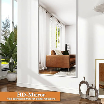 Rowjut Floor Mirror Arched Full Length Mirrors, 64"x21" Floor Length & Standing Hanging or Leaning & Large Full Body Mirror Wall Mirror for Bedroom, Living Room, Aluminum Frame,White