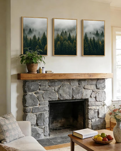 Drsoum Fog Pine Tree Landscape Wall Art Framed Nature Misty Nordic Forests Prints Morden Farmhouse Rustic Artwork Hallway Bathroom Ready to Hang 16x24in Natural Framed