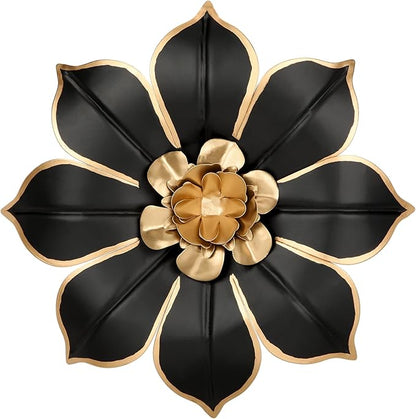 10" Metal Flowers Wall Decor, Black & Gold 3D Floral Metal Wall Art Decor for Inoor & Outdoor Use, Vintage & Modern Walls Arts for Bathroom, Living Room, Bedroom, Office, Garden, Patio, Porch, 1 Piece