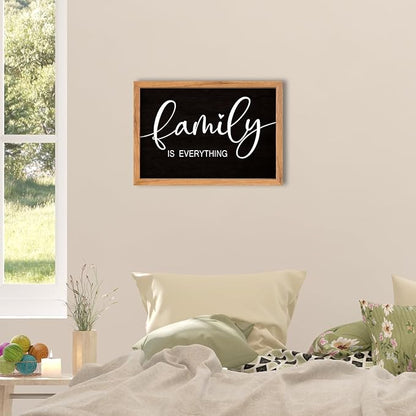 AuraPeak Family Is Everything Wall Decor Rustic Dining Room Sign for Horizontal Home Living Room Entryway Hallway Wood Hanging Plaque Wall Art Decoration (Wood Black 16"×10")