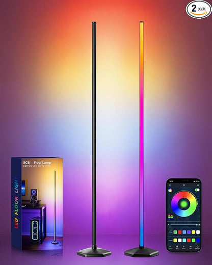 2 Pack Corner LED RGB Floor Lamp, Smart Dimmable Corner Light with Music Sync, Color Changing Ambient Lighting with App and Remote Control, for Bedroom, Living Room Gaming Room