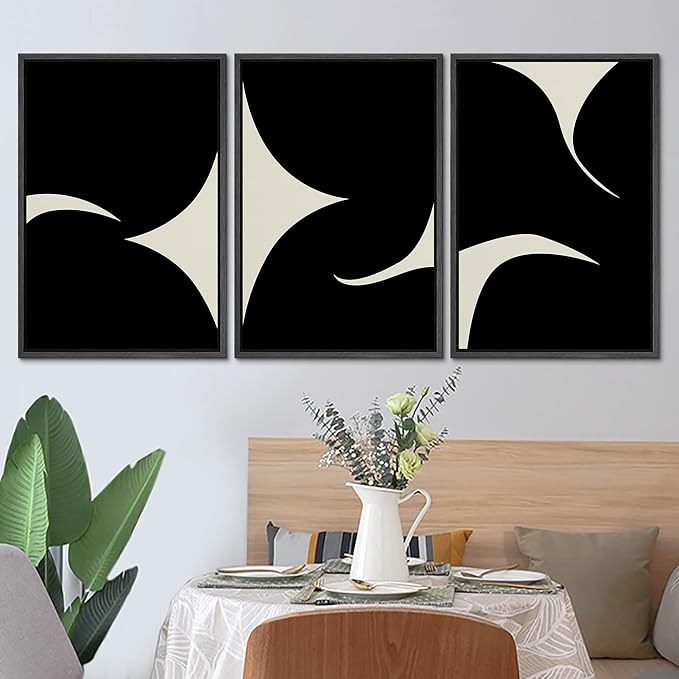 SIGNLEADER Framed Canvas Print Wall Art Set Duotone Minimal Ink Blot Geometric Landscape Abstract Shapes Illustrations Modern Art Boho Decorative for Living Room, Bedroom, Office - 24"x36"x3 BLACK