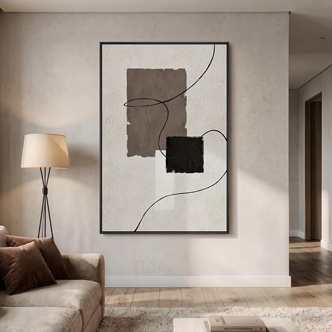 Extra Large Framed Neutral Abstract Wall Art, Vertical Modern Canvas Prints Paintings Artwork for Walls, Minimalist Beige Brown Block Pictures for Living Room Bedroom Entryway Wall Decor 40x60 In