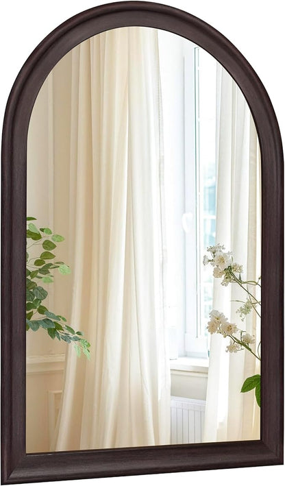 Tanmicoshomy Dark Brown Framed Arched Bathroom Mirror 24x36 Inch,Wall Mirror with Tempered Glass for Living Room, Bedroom or Entryway