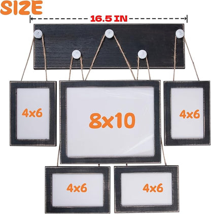 Picture Frames Collage 4x6 & 8x10 for Wall – Set of 5 Black Farmhouse Rustic Photo Frames with HD Plexiglass, Vintage Gallery Wall Frame Set for Living Room, Bedroom & Home Wall Décor