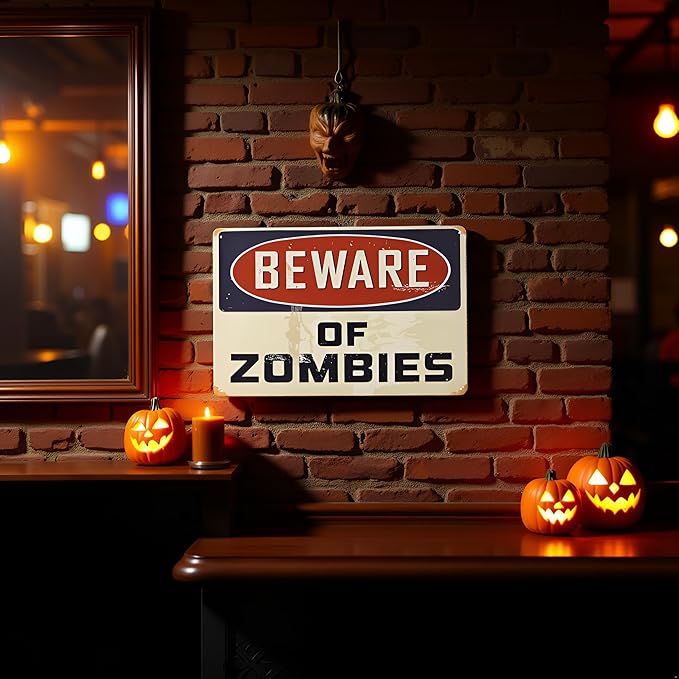Warning Beware of Zombies Funny Tin Sign Bar Pub Garage Diner Cafe Home Wall Decor Home Decor Art Plaque Retro Vintage