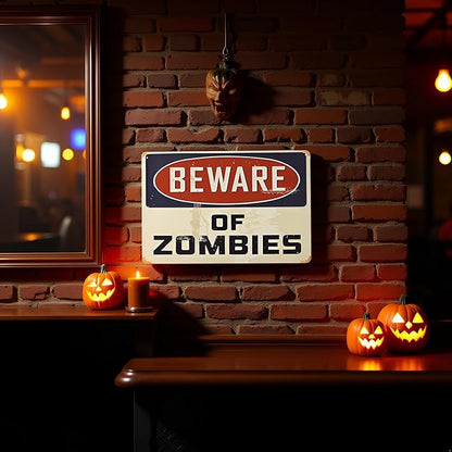 Warning Beware of Zombies Funny Tin Sign Bar Pub Garage Diner Cafe Home Wall Decor Home Decor Art Plaque Retro Vintage