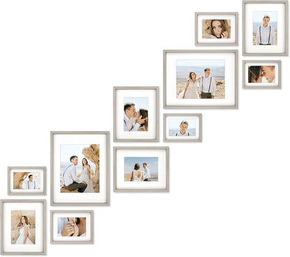 VELISTA 11 Piece Stair Picture Frame Set for Wall – Shadow Box Stairwell Gallery Wall Frame Set -Stairway Décor for Walls - Ladder Picture Frames 4x6, 5x7, and 8x10 in - Staircase Wall Décor (Gray)