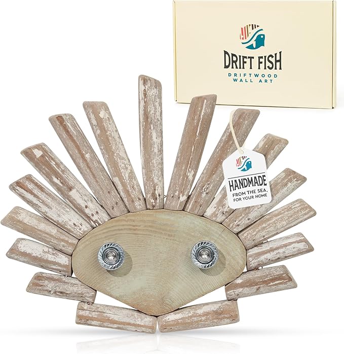 Handmade Driftwood Shell Nautical Wall Decor - 13" x 10.5" Wooden Rustic Coastal Wall Art for Living Room, Bedroom, Office, Bathroom - Ocean Beach Decoration (Shelly)