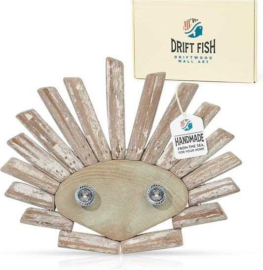Handmade Driftwood Shell Nautical Wall Decor - 13" x 10.5" Wooden Rustic Coastal Wall Art for Living Room, Bedroom, Office, Bathroom - Ocean Beach Decoration (Shelly)