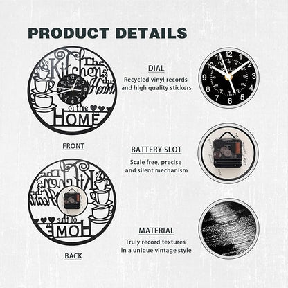 KingLive 12 Inch Kitchen Clocks Vinyl Record Clock, Creative Kitchen Home Decor, Coffee Wall Decor Theme for Restaurant Café, Gift for Women Wives(Black Coffee Cup)