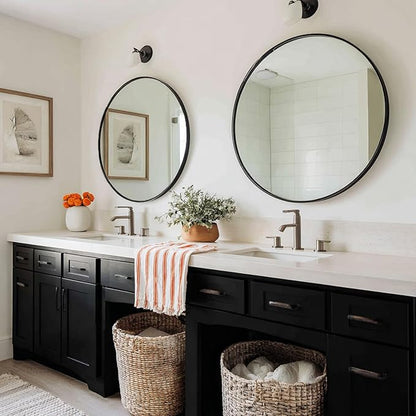 Sunniry Black Round Mirror 24 inch, 2 Pack Black Circle Mirror, Round Bathroom Mirrors Metal Frame for Bathroom, Bedroom, Living Room, Hallway.